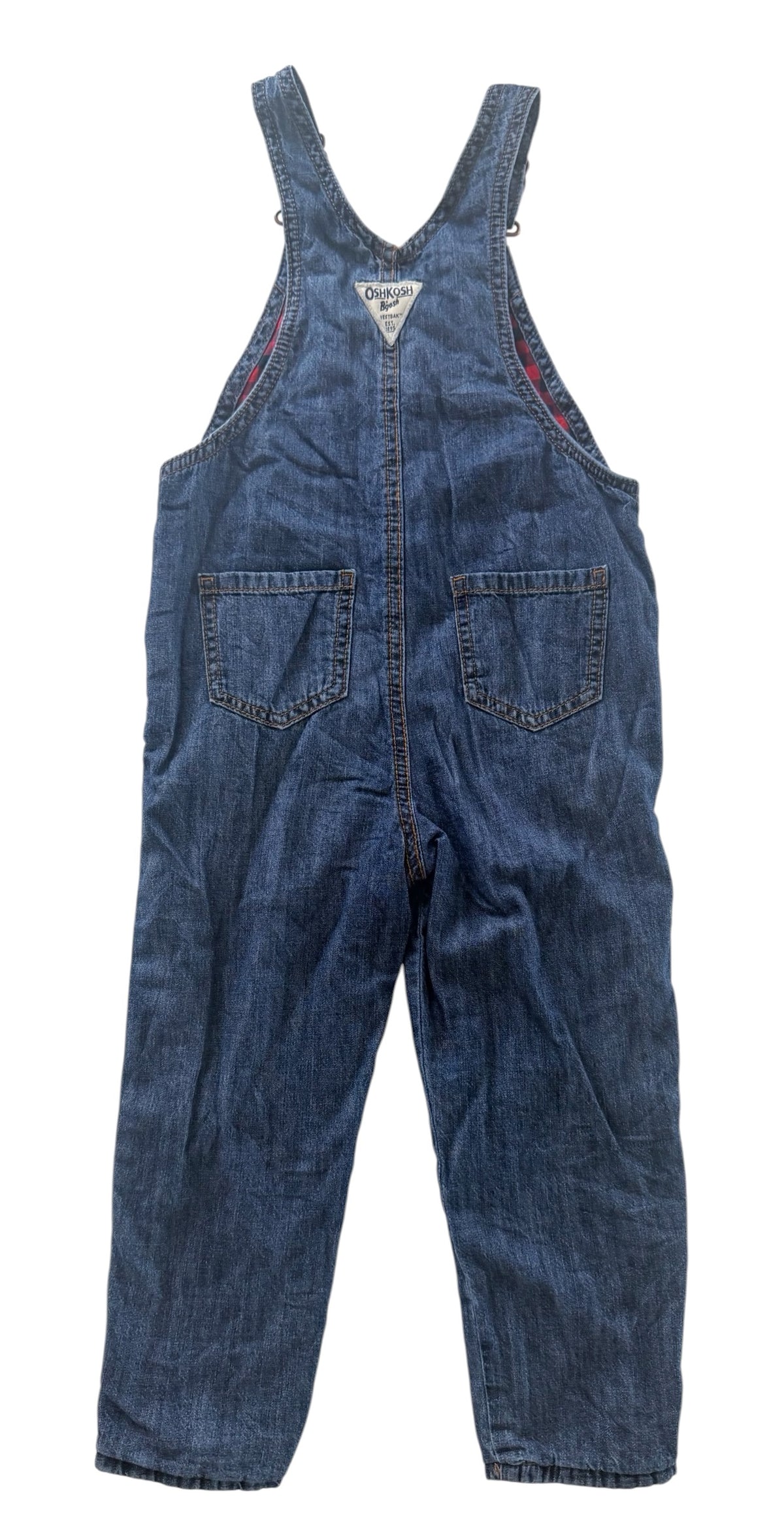 Kids OshKosh B'gosh Blue Denim Plaid Lined Overalls, 4 Years