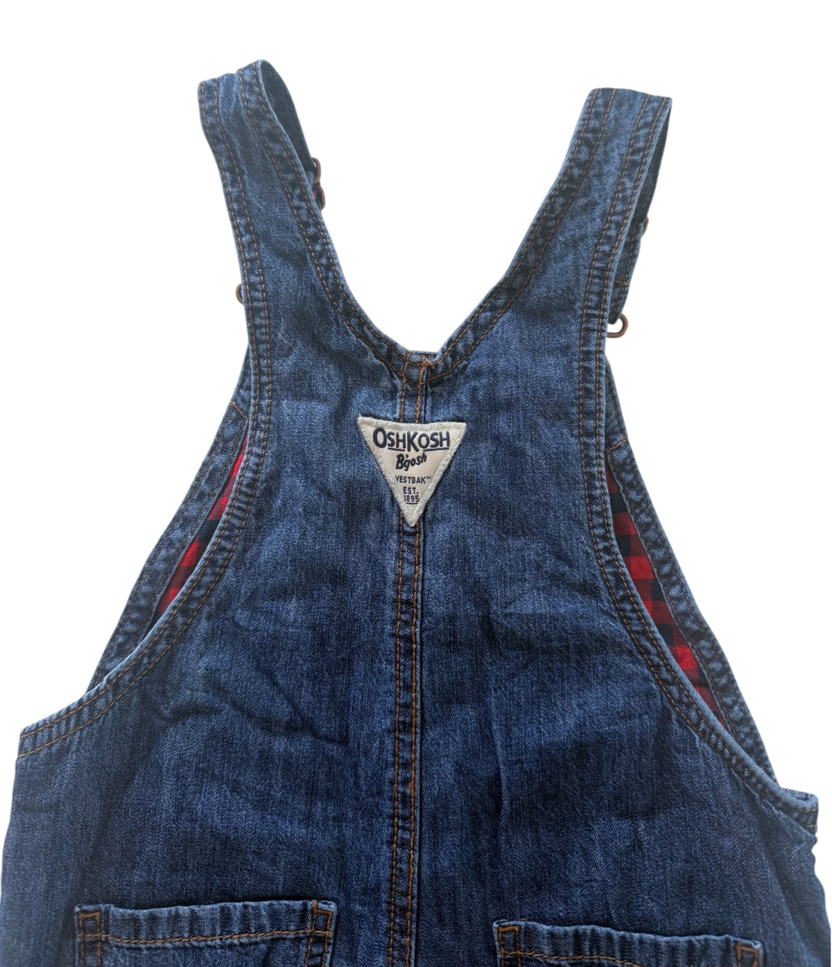 Kids OshKosh B'gosh Blue Denim Plaid Lined Overalls, 4 Years