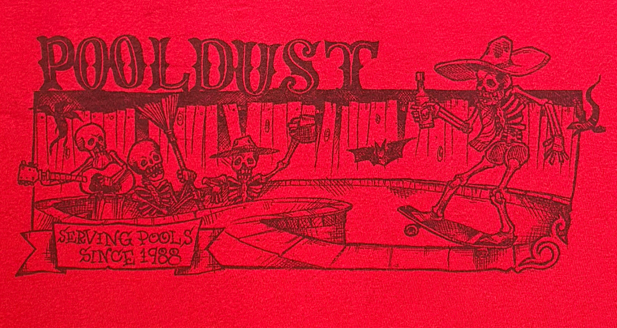 Pool Dust Serving Pools Since 1988 Skeleton Graphic T-Shirt, Large