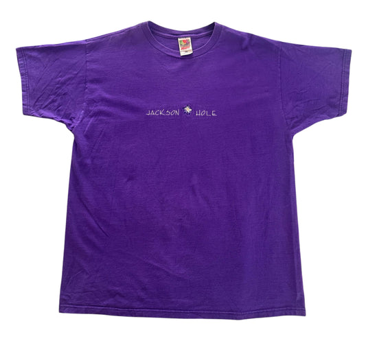 Jackson Hole Purple Embroidered Flower T-Shirt, XL