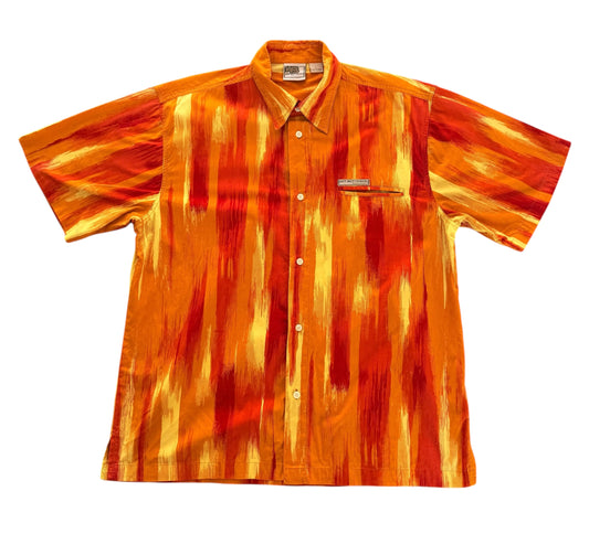 Hot Buttered Orange Red Abstract Print Short Sleeve Shirt, XL