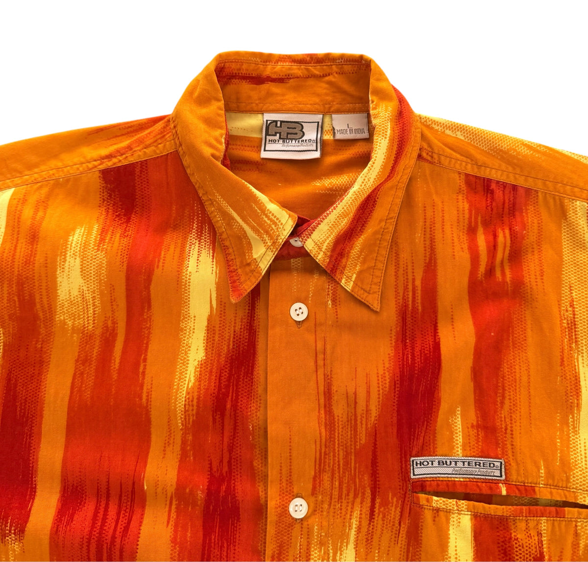 Hot Buttered Orange Red Abstract Print Short Sleeve Shirt, XL