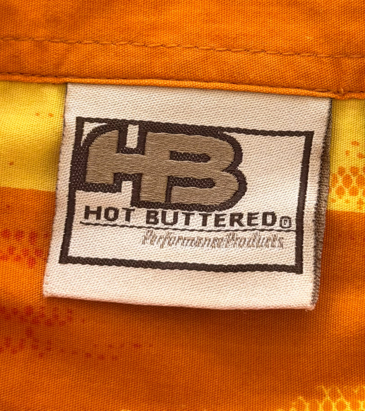 Hot Buttered Orange Red Abstract Print Short Sleeve Shirt, XL