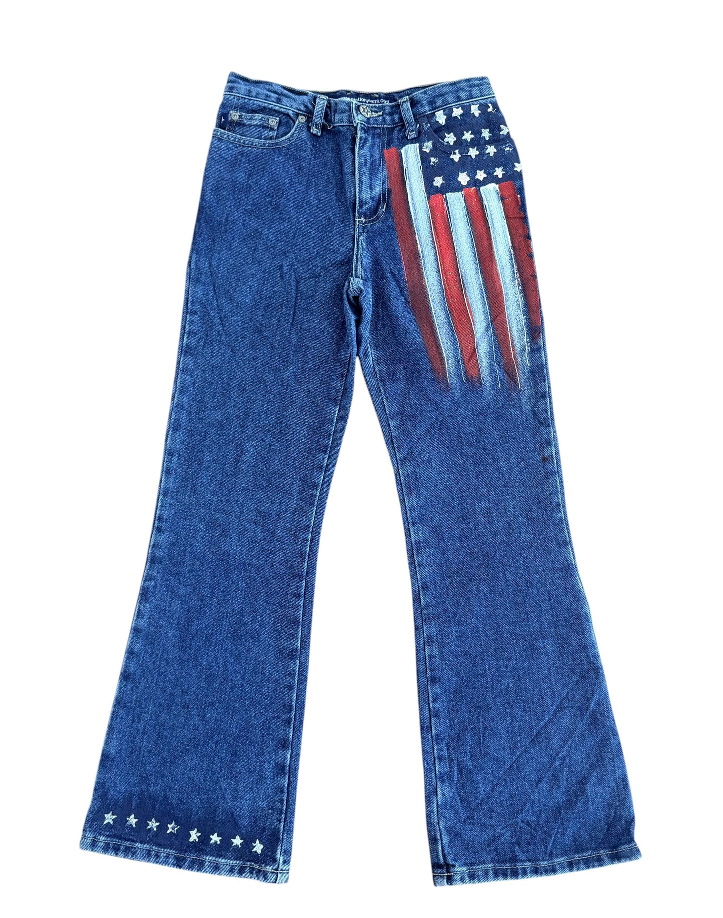 Y2K Second Generation Jeans Hand Painted American Flag Bootcut Flare Jeans, 26W