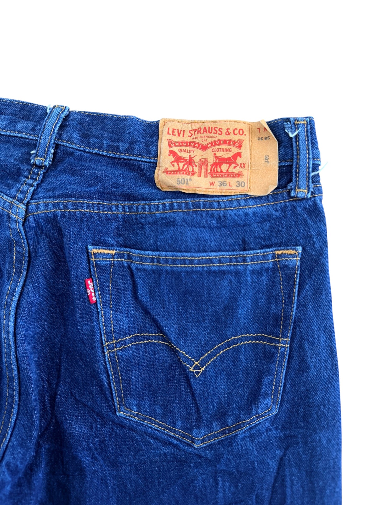 Levi’s 501 Red Tab Raw Blue Denim Jeans, 35W 30L