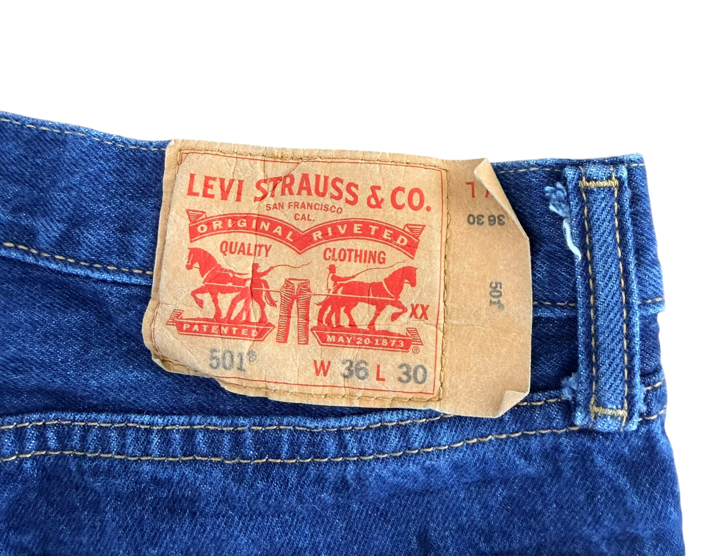 Levi’s 501 Red Tab Raw Blue Denim Jeans, 35W 30L