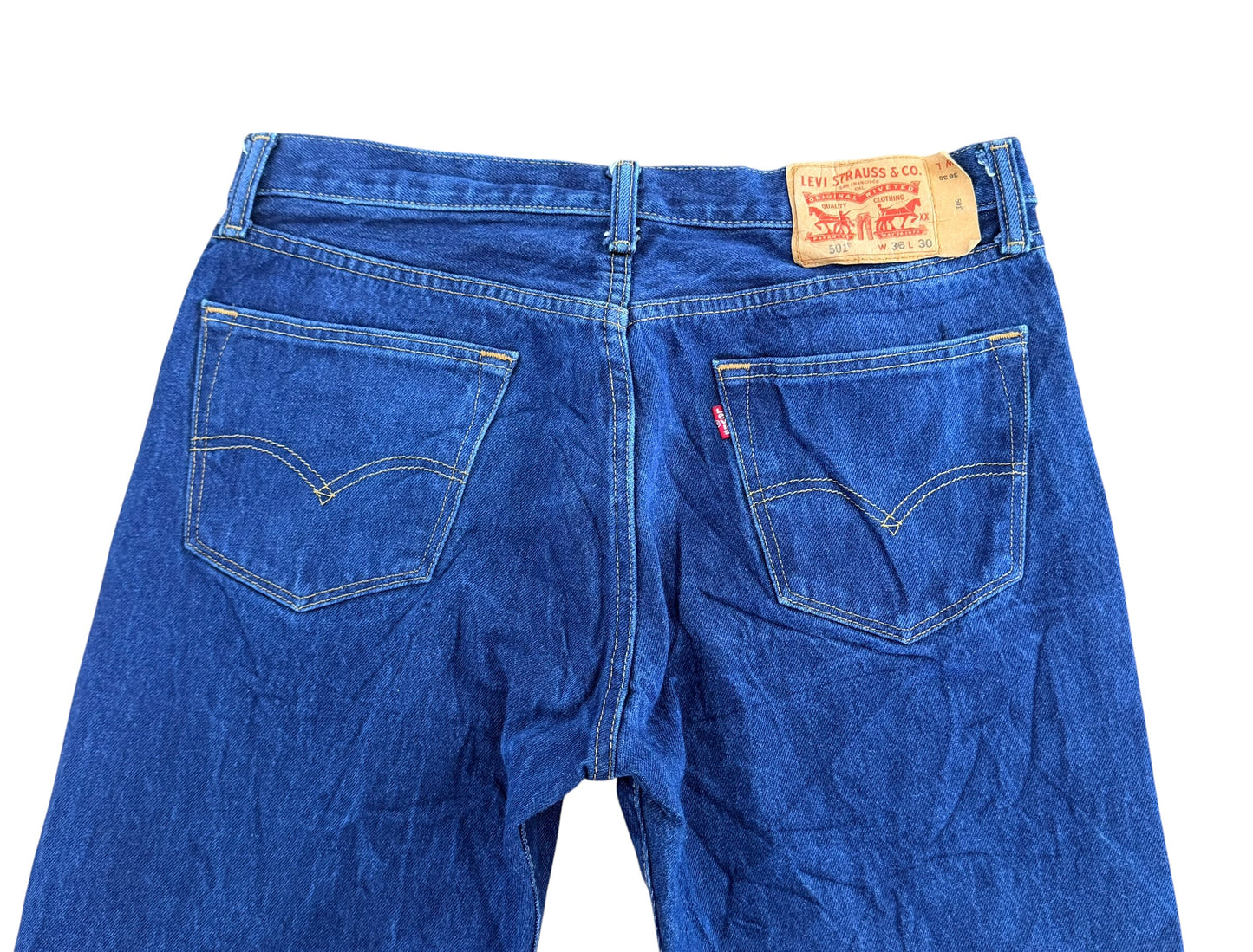 Levi’s 501 Red Tab Raw Blue Denim Jeans, 35W 30L