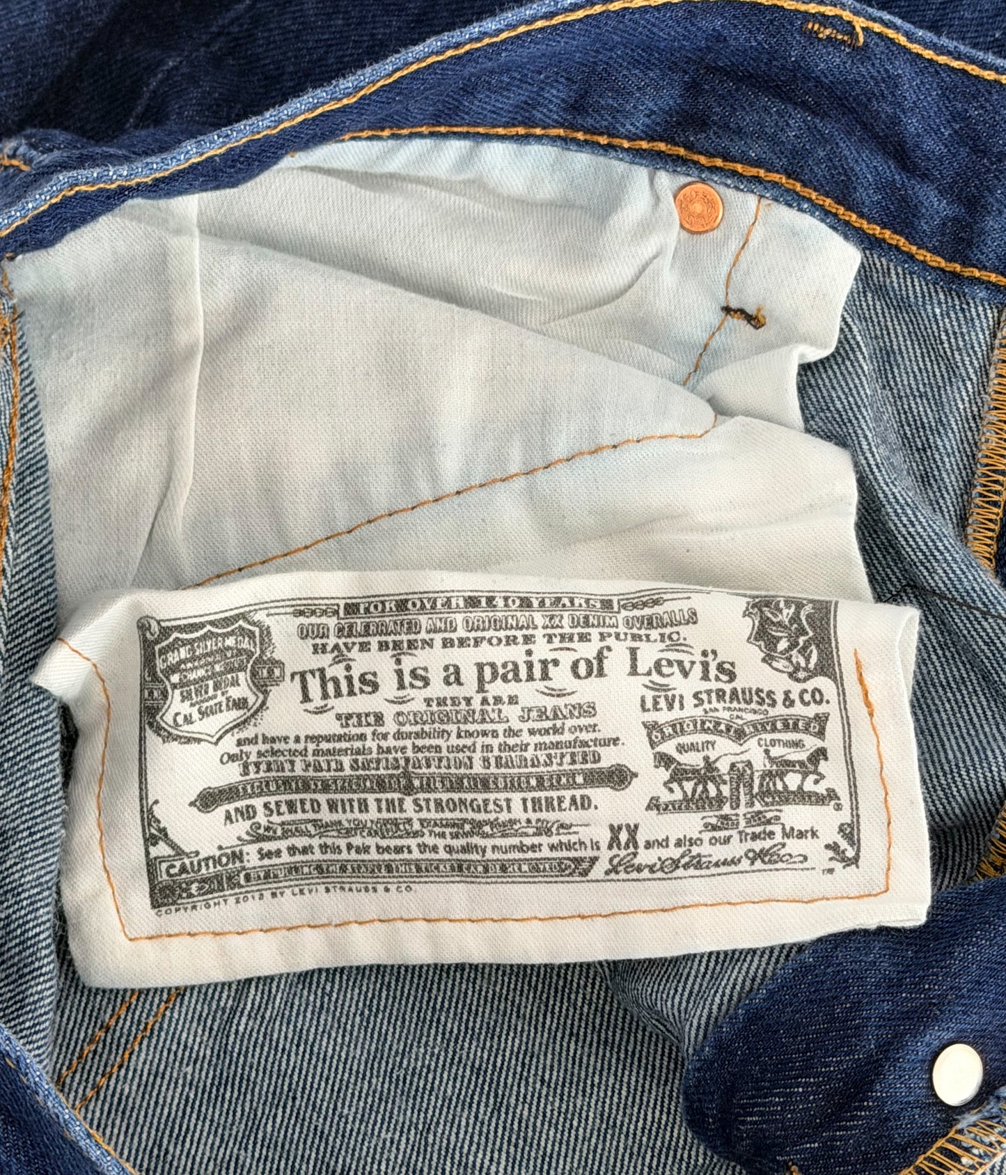 Levi’s 501 Red Tab Raw Blue Denim Jeans, 35W 30L