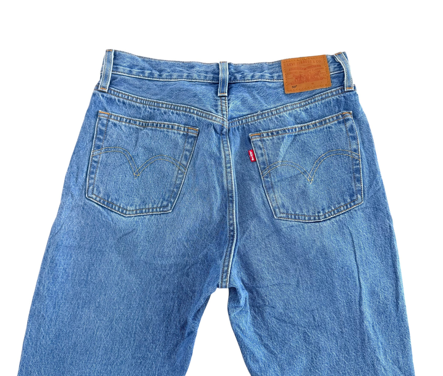 Levi’s 501 Premium Big E Blue Denim Distressed Jeans, 30W 31L