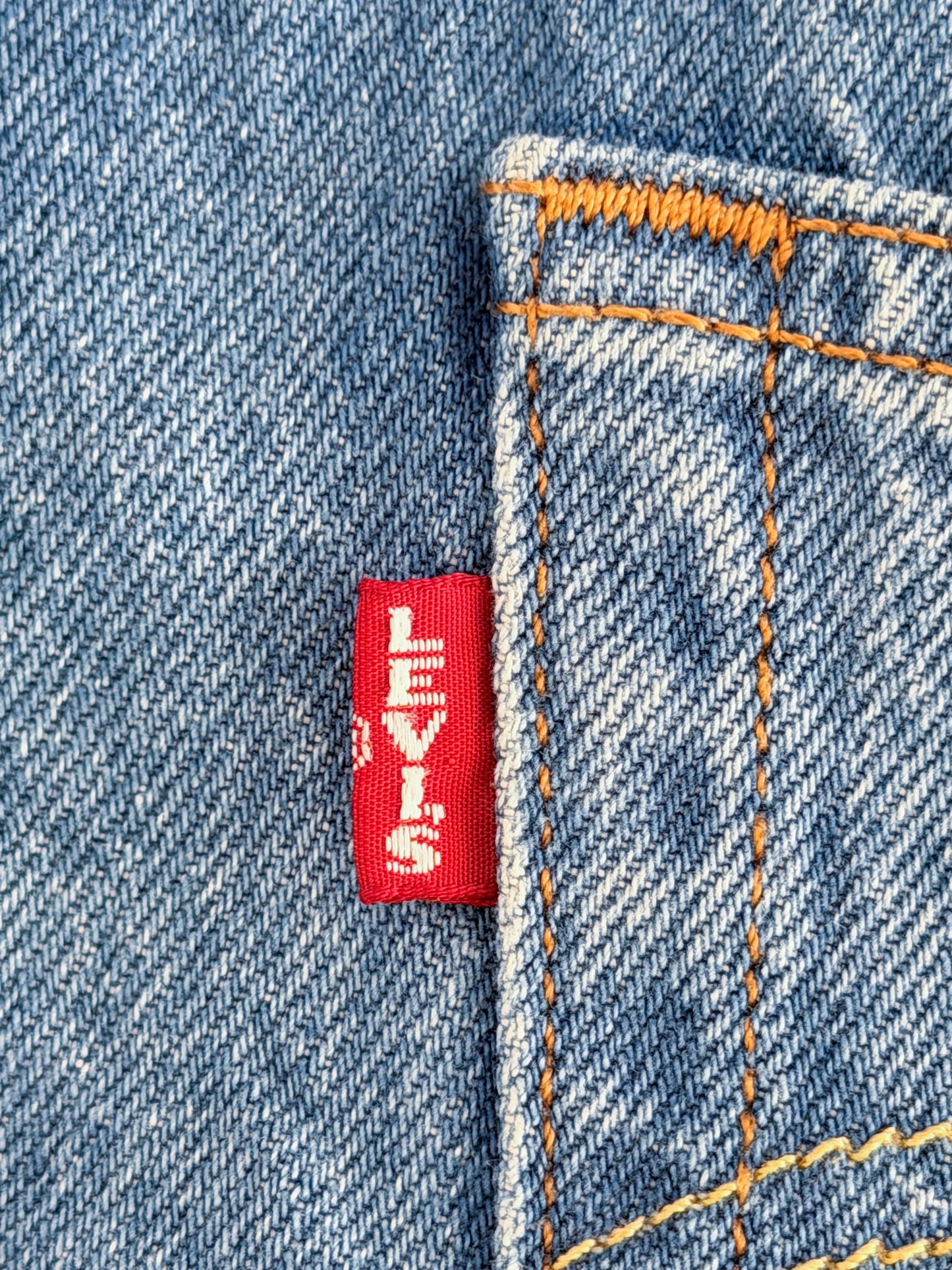Levi’s 501 Premium Big E Blue Denim Distressed Jeans, 30W 31L