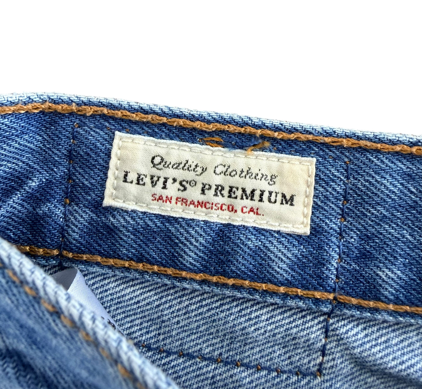 Levi’s 501 Premium Big E Blue Denim Distressed Jeans, 30W 31L