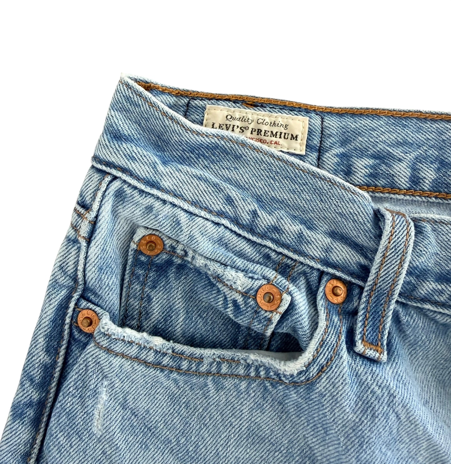 Levi’s Premium Big E Distressed Light Wash Jeans,  28W 28L