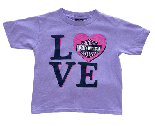 Vintage 2000s Kids Harley-Davidson “LOVE” Tee – Glitter Heart Logo – Size: 3 Years