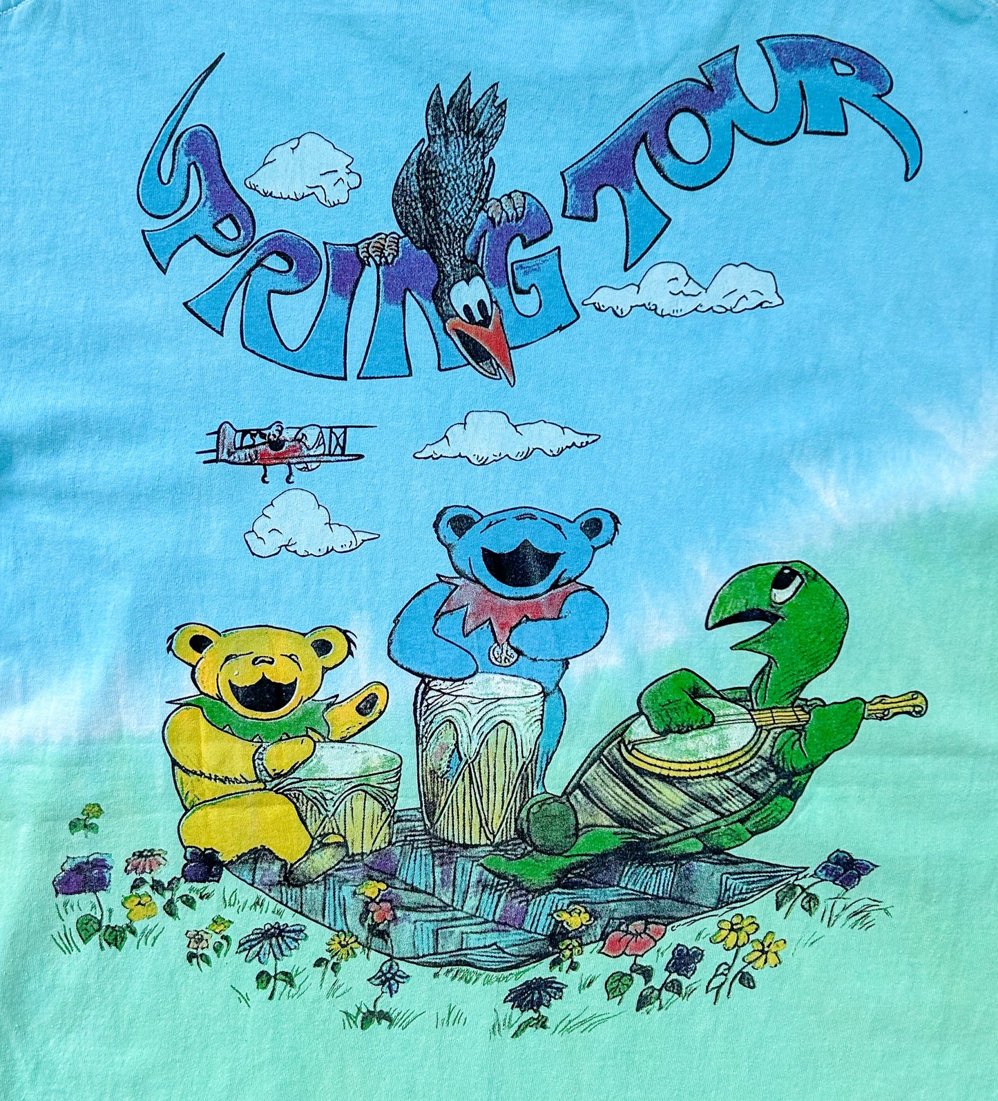 Grateful Dead Spring Tour Tie-Dye T-Shirt – Liquid Blue label Bear Jam Band Tee, Rare (Size L)
