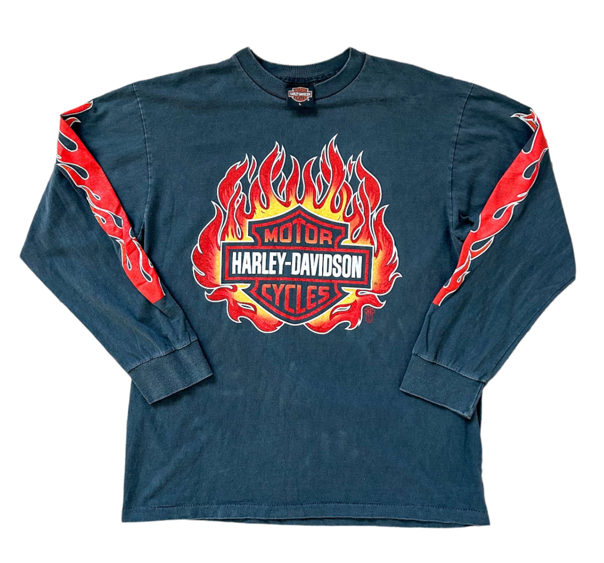 Vintage 90s Harley-Davidson Flame Sleeve Long Sleeve Tee | Biker