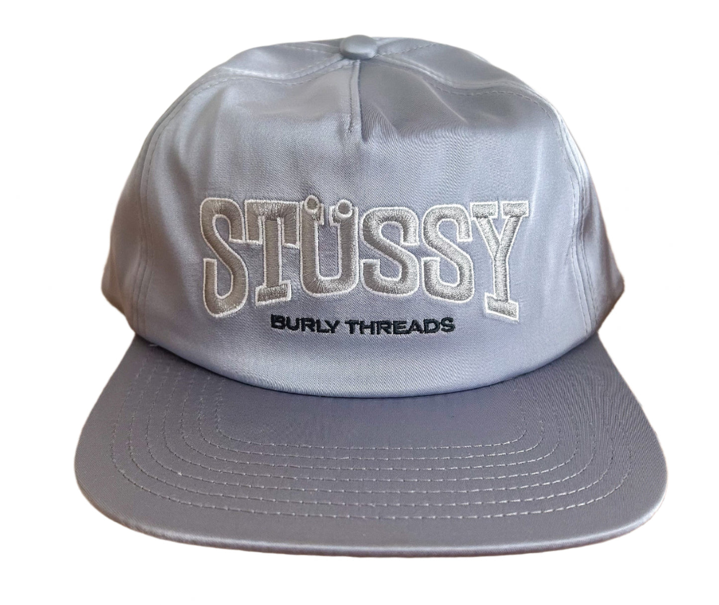 Stüssy Burly Threads Silver Snapback Embroidered Cap – Vintage Streetwear Hat