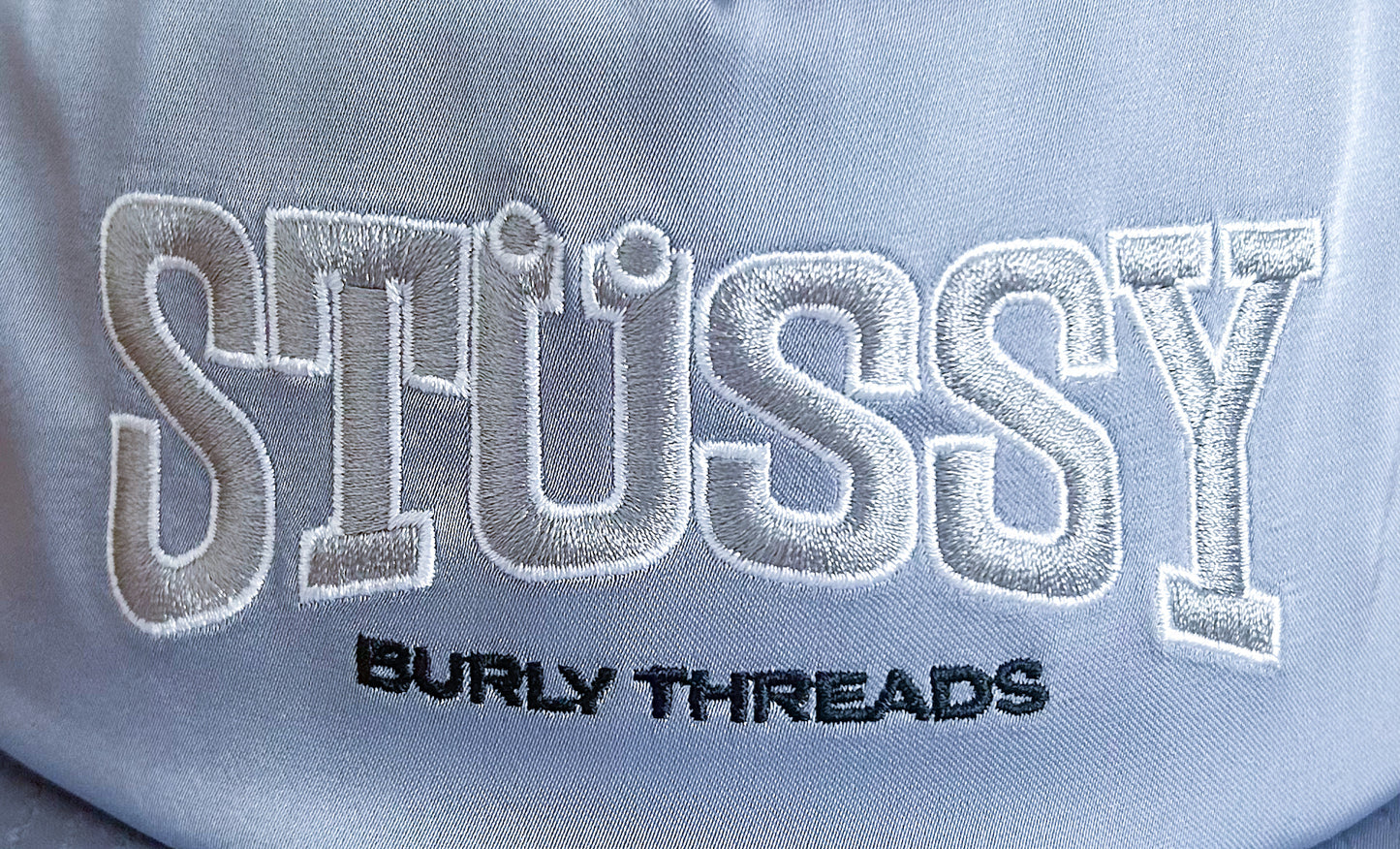 Stüssy Burly Threads Silver Snapback Embroidered Cap – Vintage Streetwear Hat