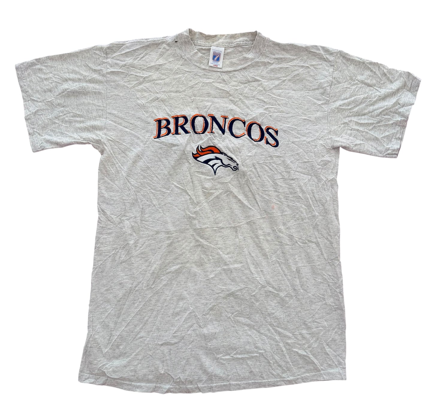 Vintage Denver Broncos Logo 7 Embroidered NFL T-Shirt, size Large