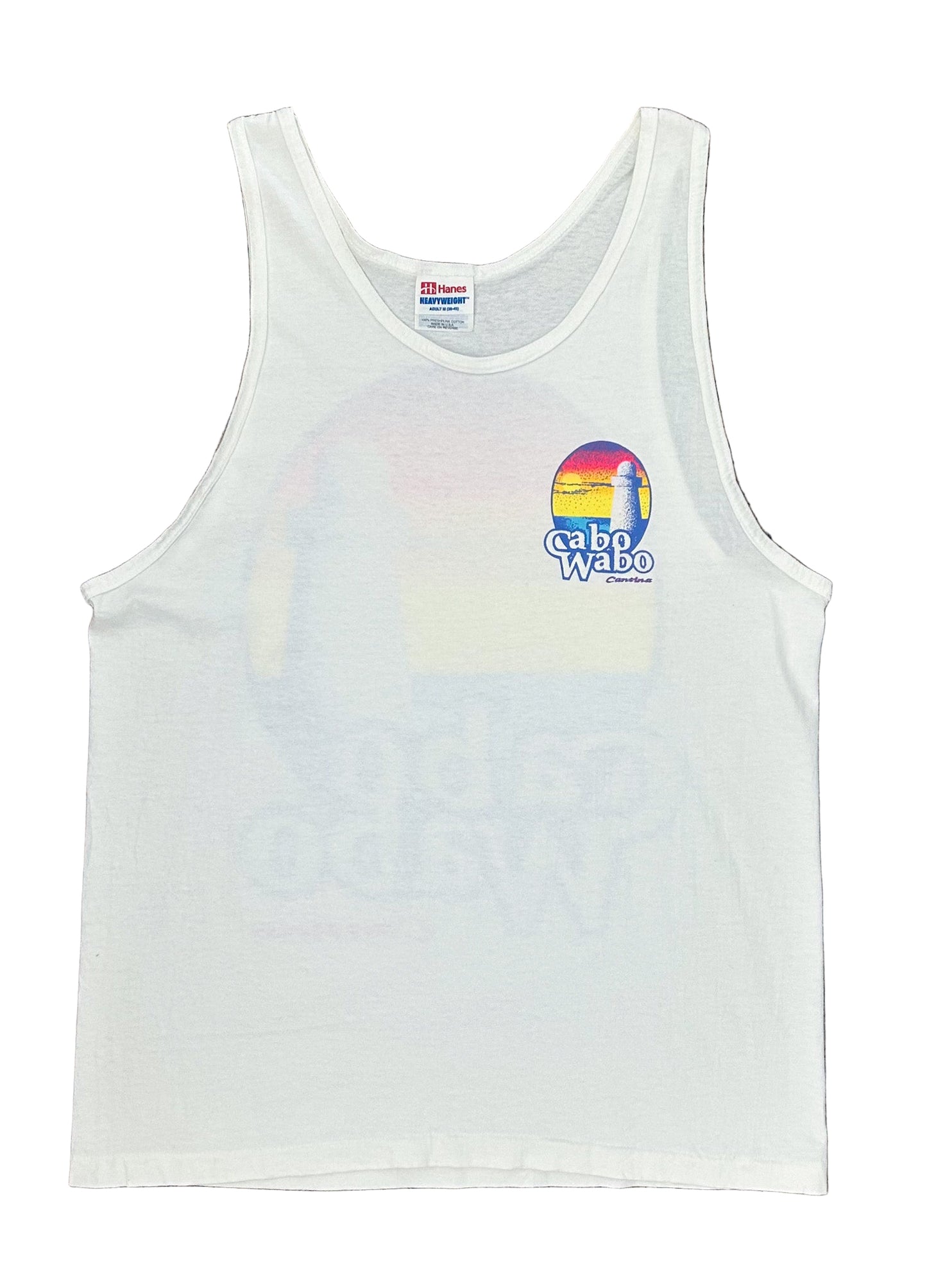 Vintage 90s Single Stitch Hanes Heavyweight Tank Top – Cabo Wabo Cantina Sunset Lighthouse Graphic – Made in USA, Size - M