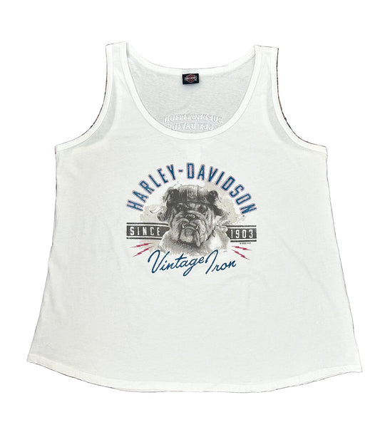 Vintage Harley-Davidson “Vintage Iron” Bulldog Tank Top – Superstition Harley-Davidson, Apache Junction AZ – White Biker Graphic Muscle Tee, Size -  Large