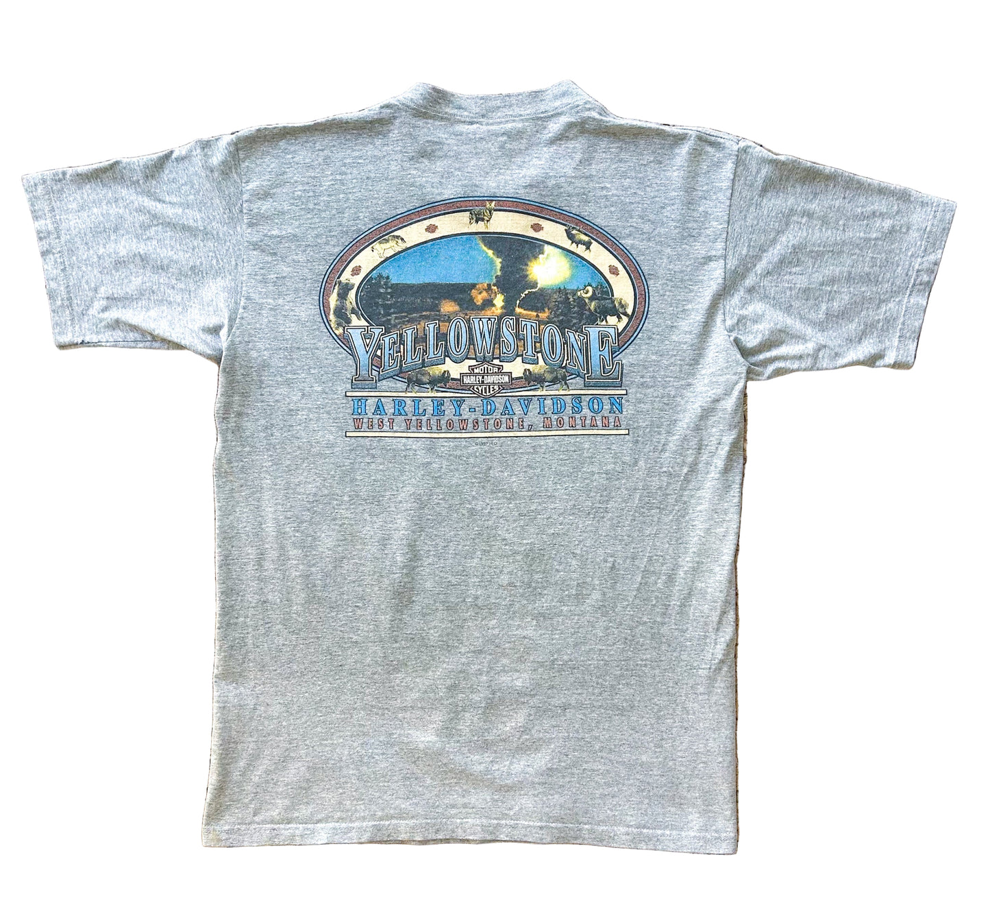 Vintage 1997 Harley-Davidson Yellowstone T-Shirt – Grey Biker Tee, USA Made, Size - L