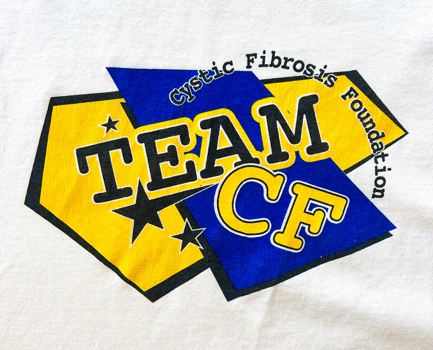 Vintage 90s Gildan Heavyweight Team CF Cystic Fibrosis Foundation Graphic T-Shirt, White Charity Tee Made in Honduras, Size - XL