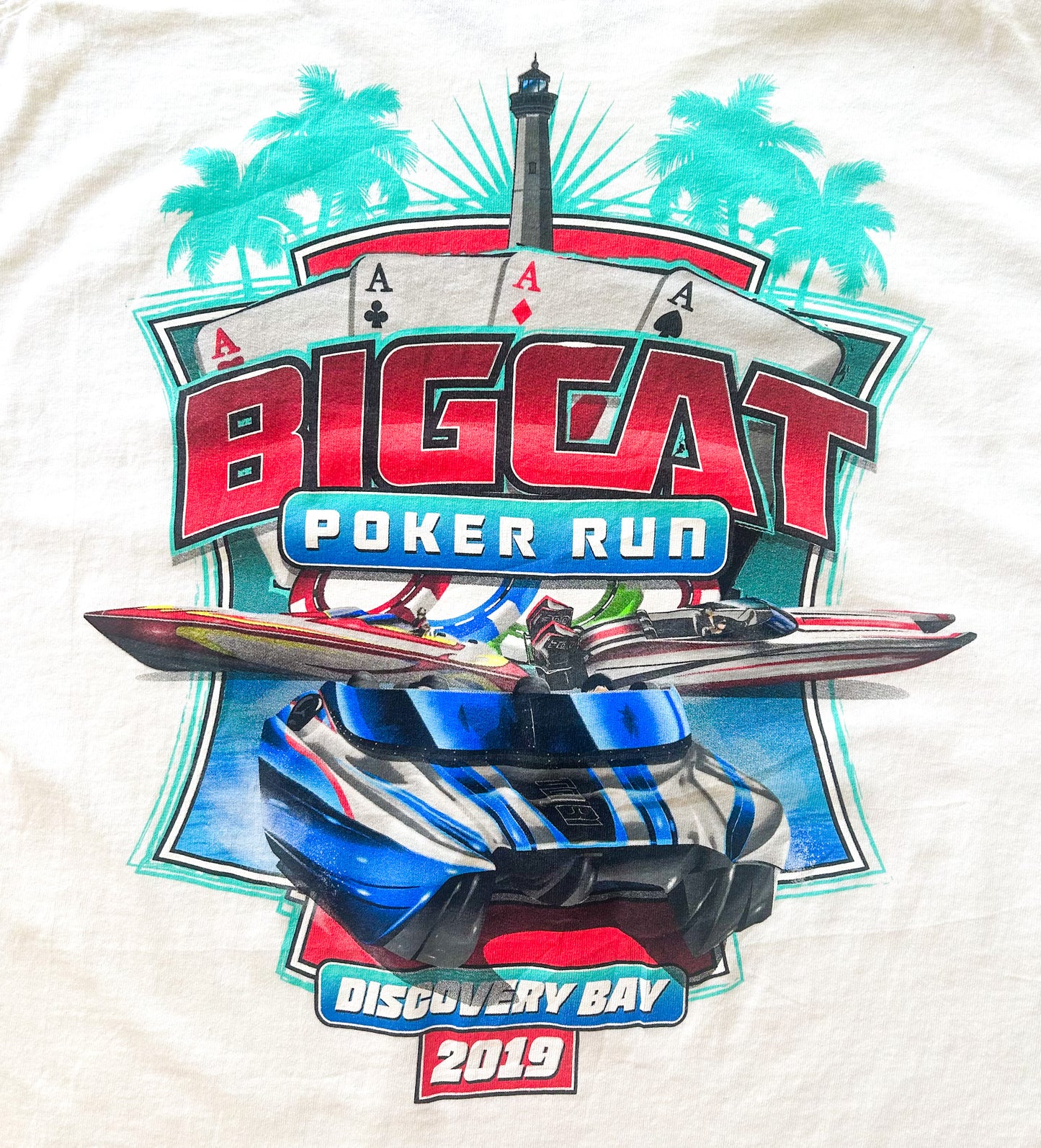 Vintage Big Cat Poker Run T-Shirt 2019 Discovery Bay Speedboat Graphic Tee, Size -  XL