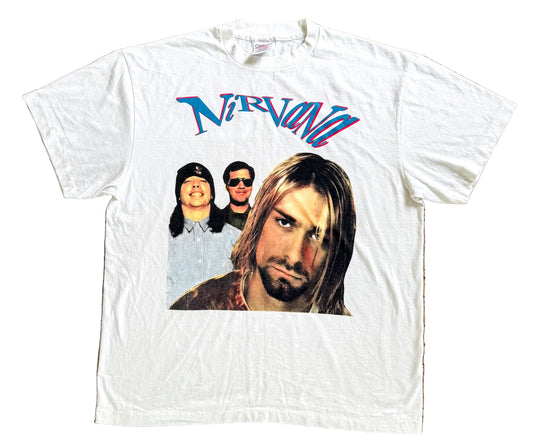 Vintage Nirvana T-Shirt – Kurt Cobain Band Tee – Rare Grunge Rock Graphic Single Stitch XL
