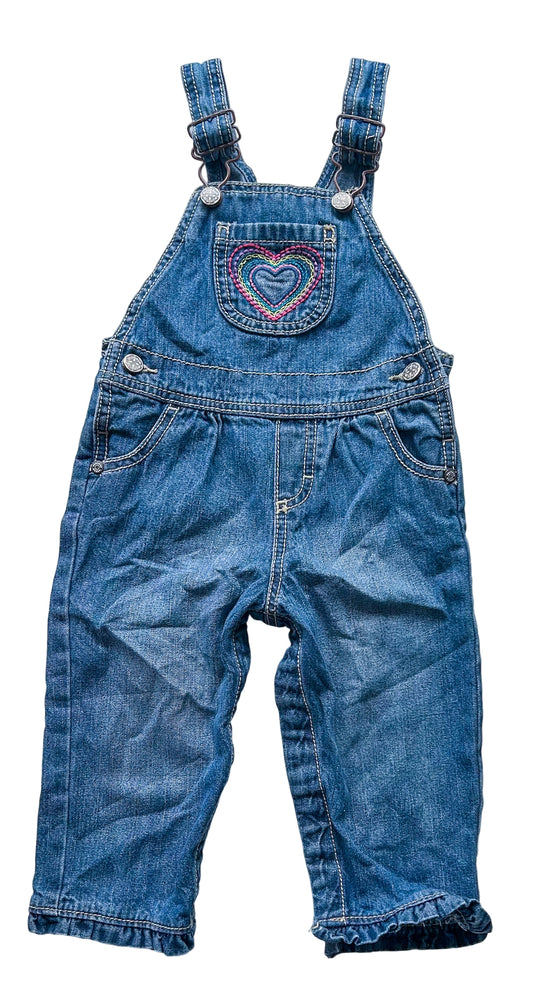 Vintage OshKosh B’gosh Baby Denim Overalls – Heart Embroidery Retro Kidswear, Size 6-12 Months