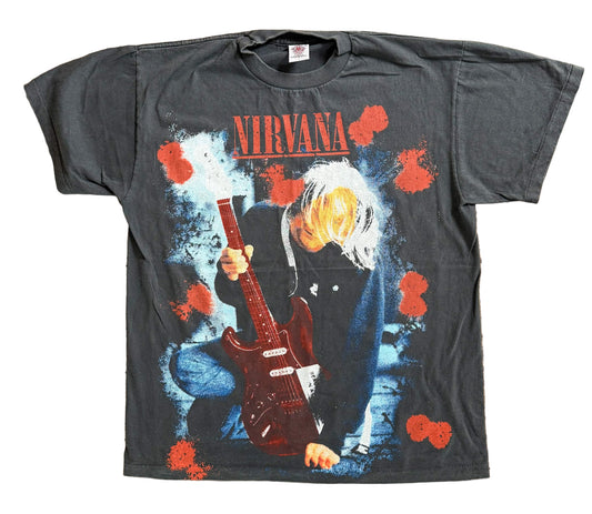 🔥 Vintage Nirvana T-Shirt | Kurt Cobain Graphic Single Stitch Tee | Grunge Rock Band Tour Shirt , Size - Large