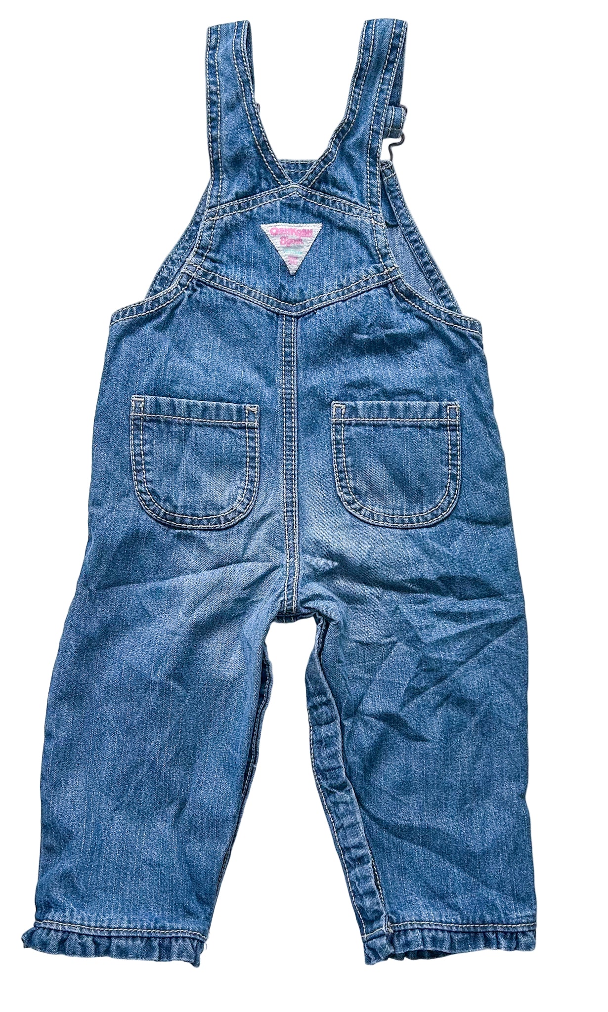 Vintage OshKosh B’gosh Baby Denim Overalls – Heart Embroidery Retro Kidswear, Size 6-12 Months