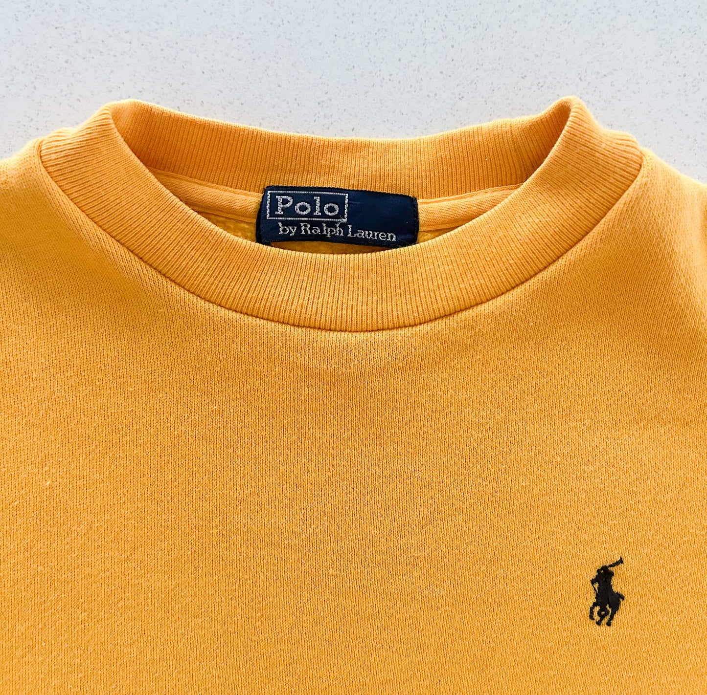 Vintage Polo Ralph Lauren Kids Yellow Sweatshirt – Crewneck Jumper with Navy Stripes – Size 6-7 Years