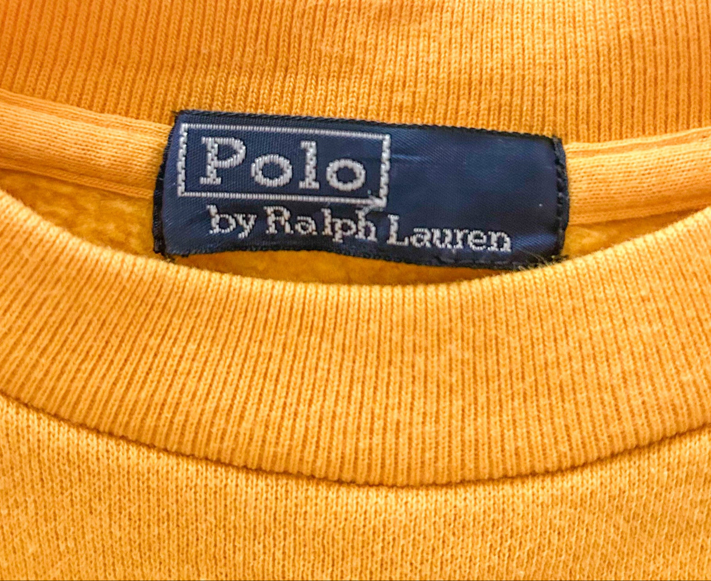 Vintage Polo Ralph Lauren Kids Yellow Sweatshirt – Crewneck Jumper with Navy Stripes – Size 6-7 Years