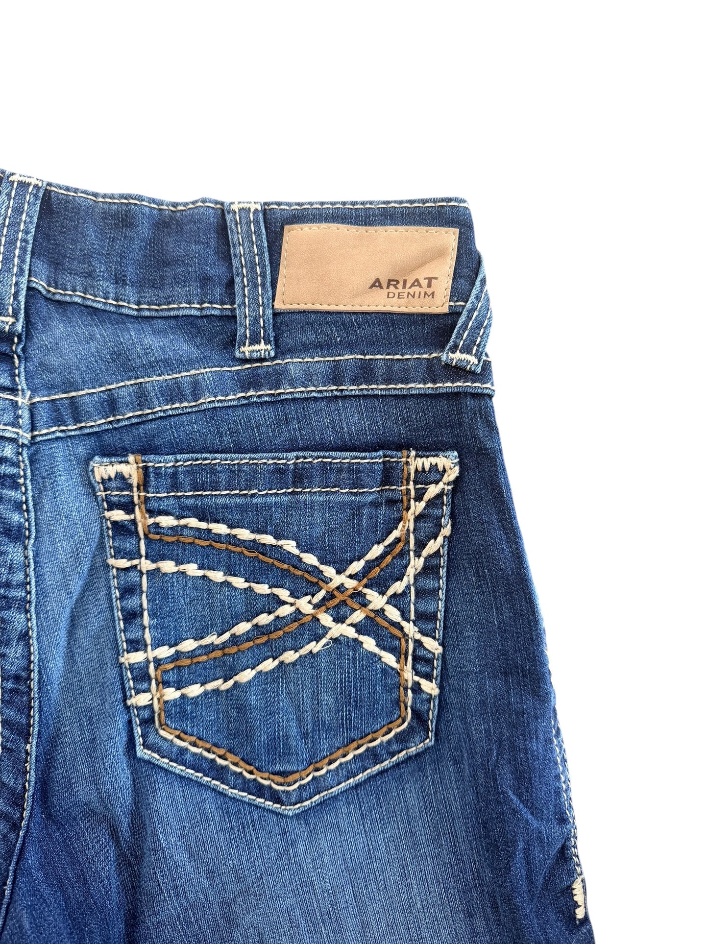 Vintage Ariat Stretch Denim Embroidered Pocket Bermuda Shorts, 33W