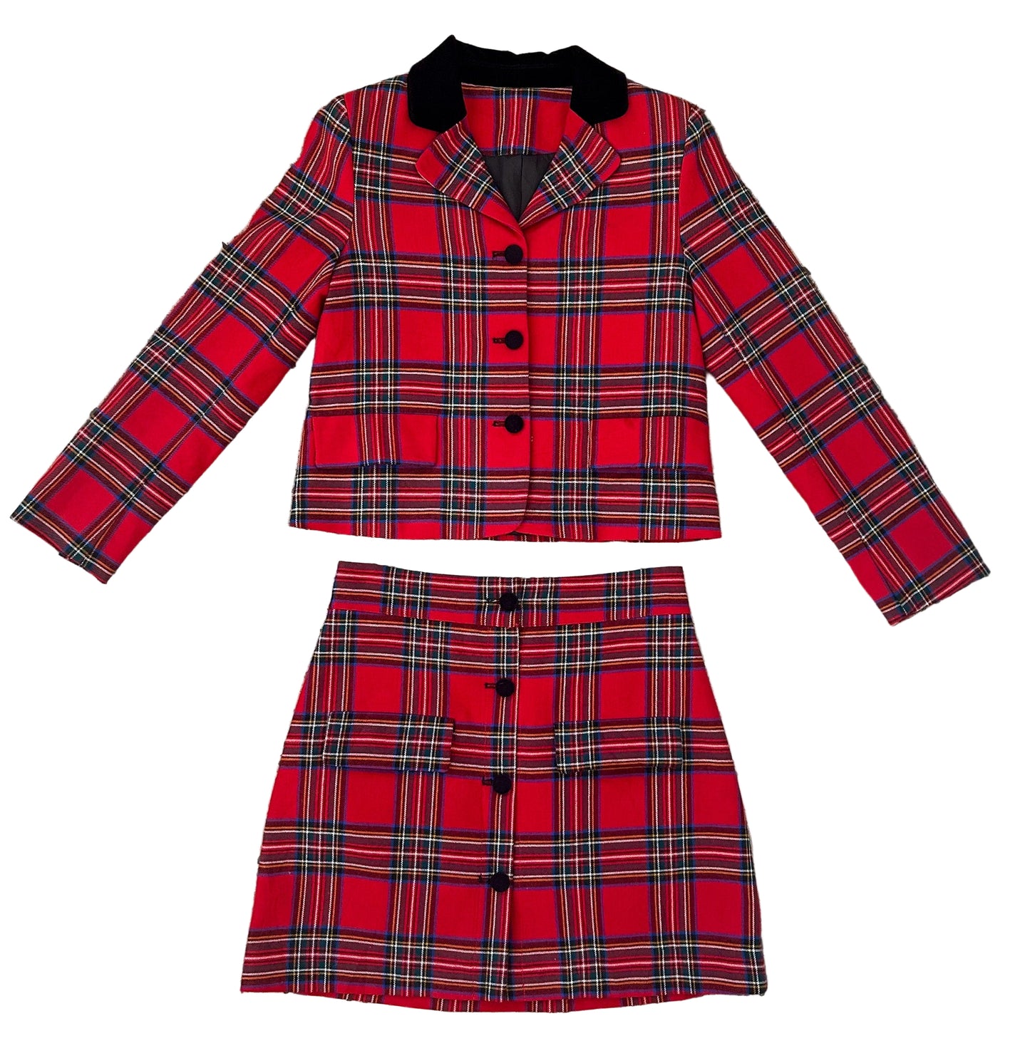 Vintage 90s Red Tartan Plaid Blazer & Skirt Set – Preppy Schoolgirl, Clueless Outfit, Two-Piece Suit Size -