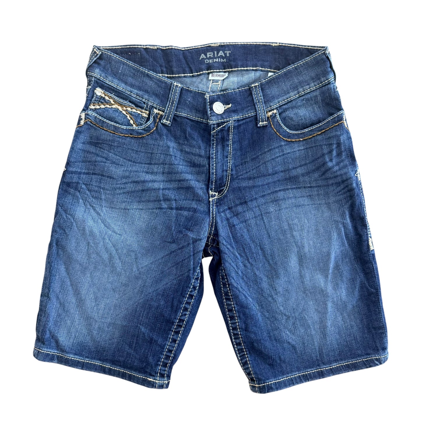 Vintage Ariat Stretch Denim Embroidered Pocket Bermuda Shorts, 33W