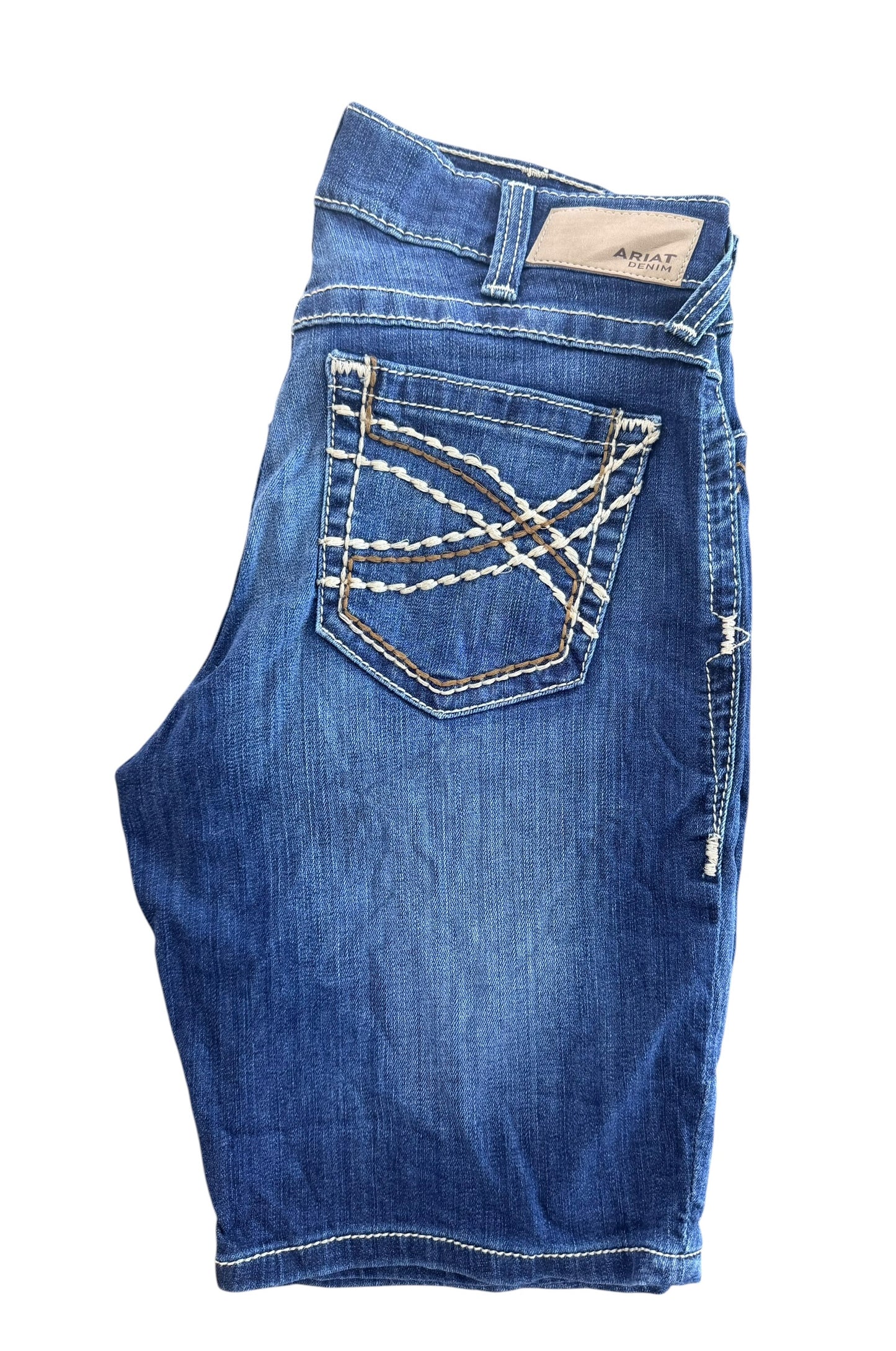 Vintage Ariat Stretch Denim Embroidered Pocket Bermuda Shorts, 33W