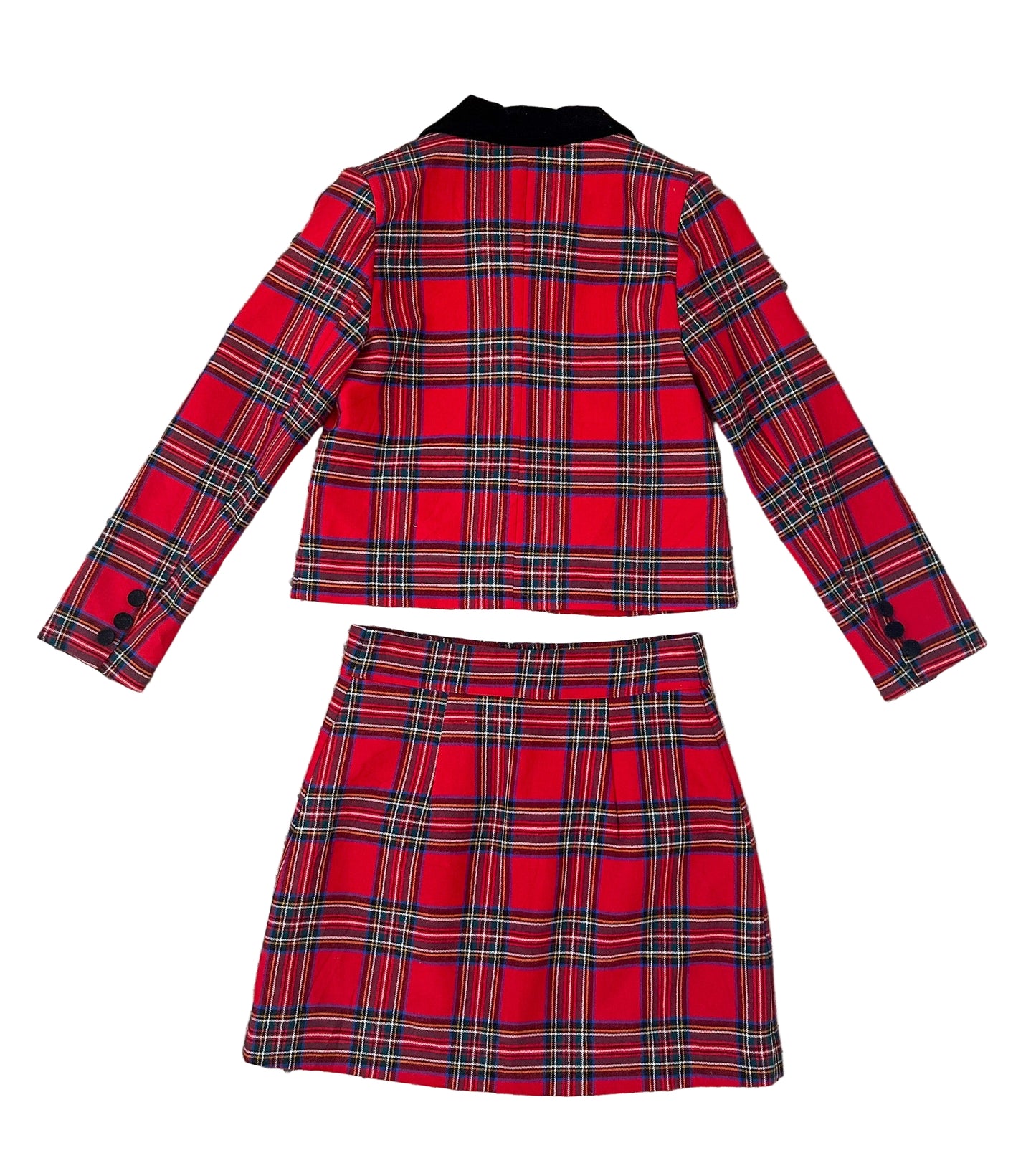 Vintage 90s Red Tartan Plaid Blazer & Skirt Set – Preppy Schoolgirl, Clueless Outfit, Two-Piece Suit Size -