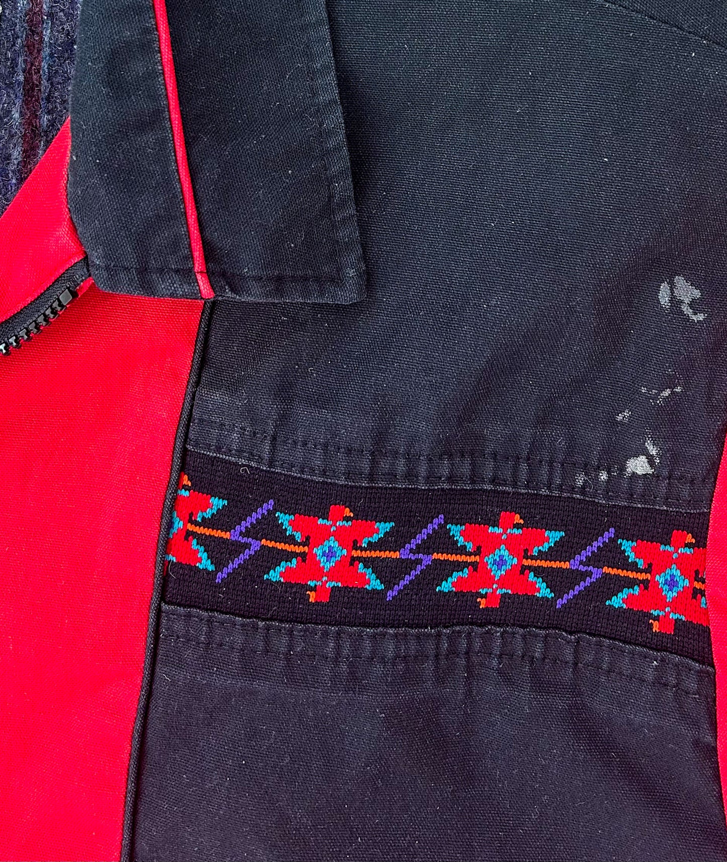 Vintage 90s Canyon Guide Outfitters Southwestern Aztec Bomber Jacket Red Black Made in USA, Size-Large