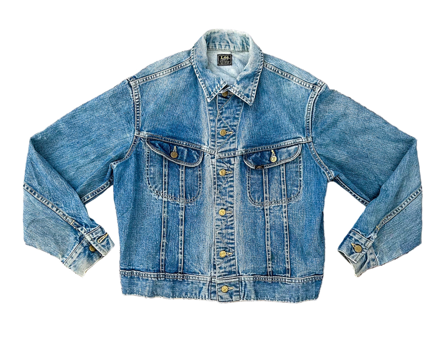 Vintage Lee Riders 101J Denim Jacket 44 Regular – Made in USA 1970s Faded Blue Jean Trucker