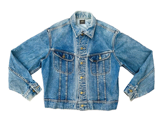 Vintage Lee Riders 101J Denim Jacket 44 Regular – Made in USA 1970s Faded Blue Jean Trucker