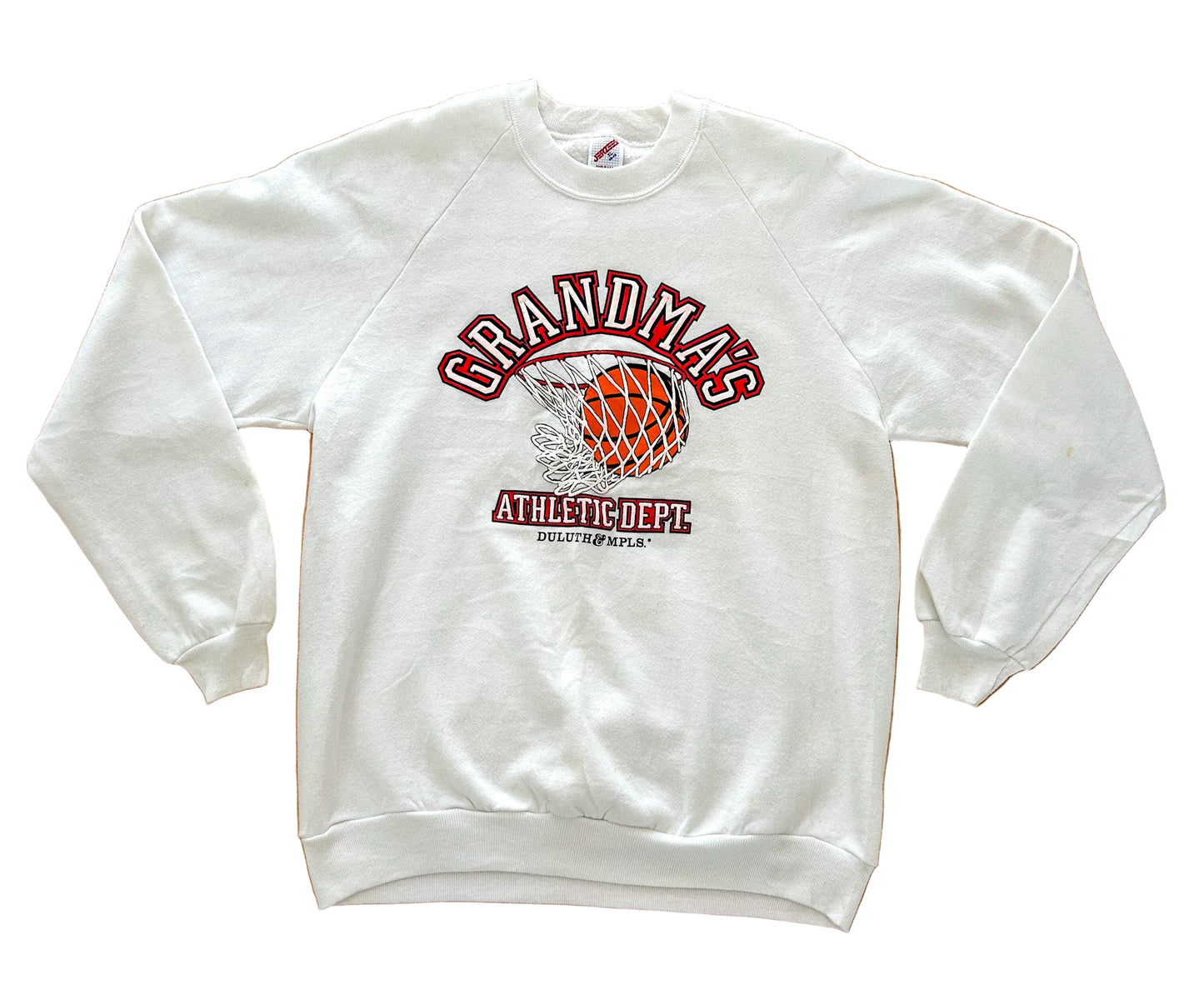 Vintage 1980s Jerzees Grandma’s Basketball Sweatshirt – Made in USA White Graphic Crewneck Pullover, Rare, Size - XL