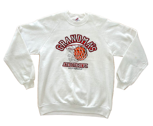 Vintage 1980s Jerzees Grandma’s Basketball Sweatshirt – Made in USA White Graphic Crewneck Pullover, Rare, Size - XL
