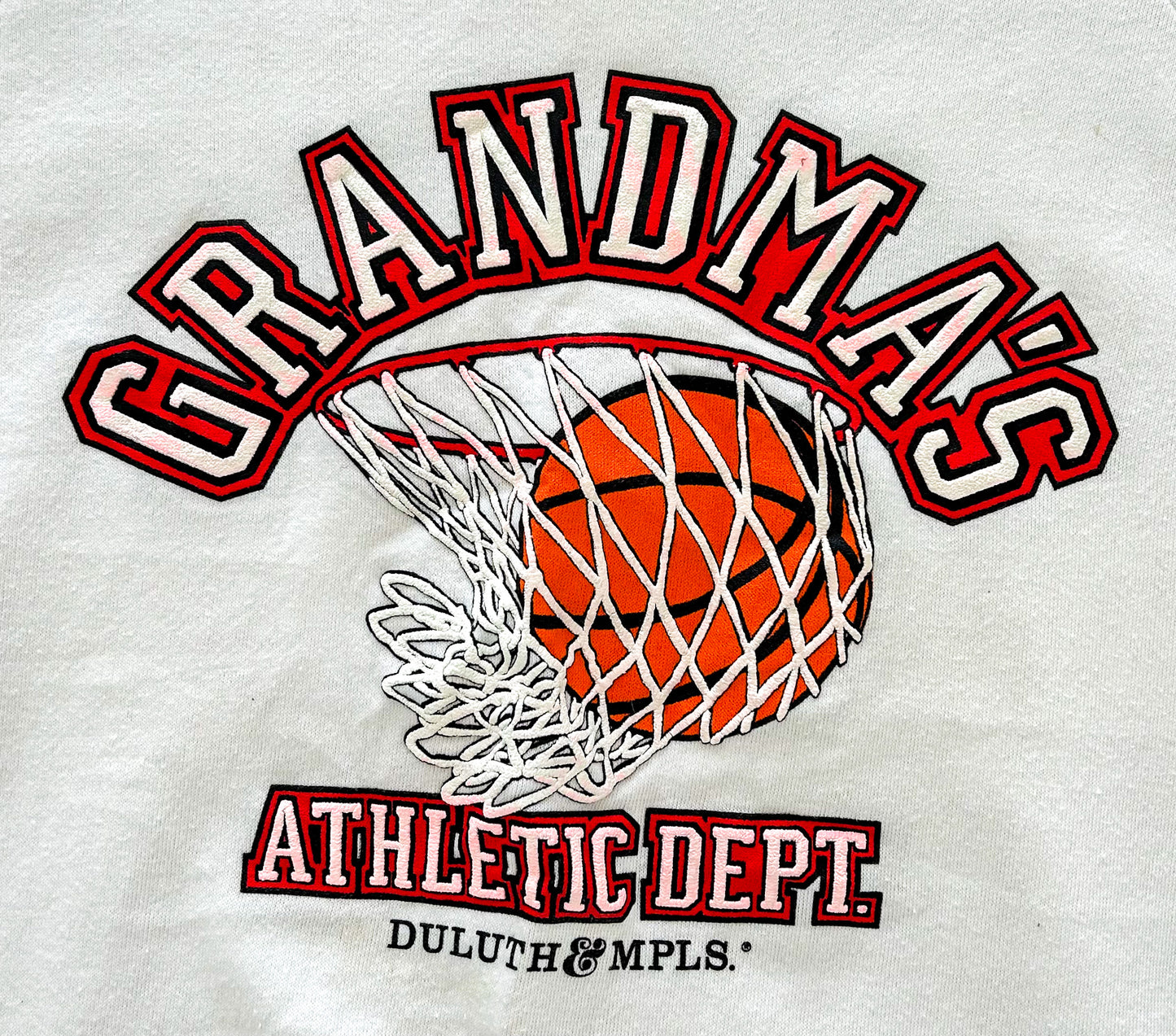 Vintage 1980s Jerzees Grandma’s Basketball Sweatshirt – Made in USA White Graphic Crewneck Pullover, Rare, Size - XL
