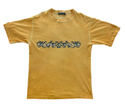 Vintage Y2K Dragon Division Tribal Graphic T-Shirt – Yellow No Boundaries XL Y2K Streetwear Tee, Size - Large