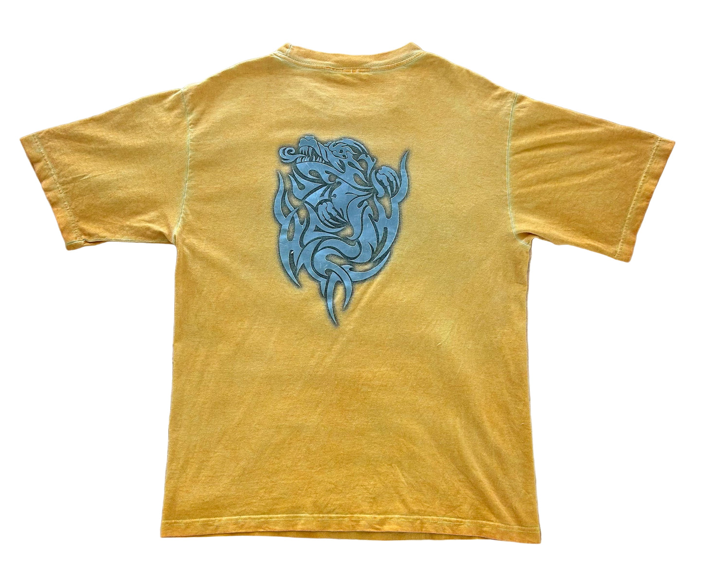 Vintage Y2K Dragon Division Tribal Graphic T-Shirt – Yellow No Boundaries XL Y2K Streetwear Tee, Size - Large