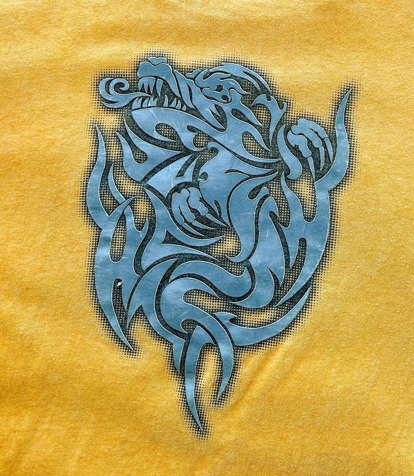 Vintage Y2K Dragon Division Tribal Graphic T-Shirt – Yellow No Boundaries XL Y2K Streetwear Tee, Size - Large