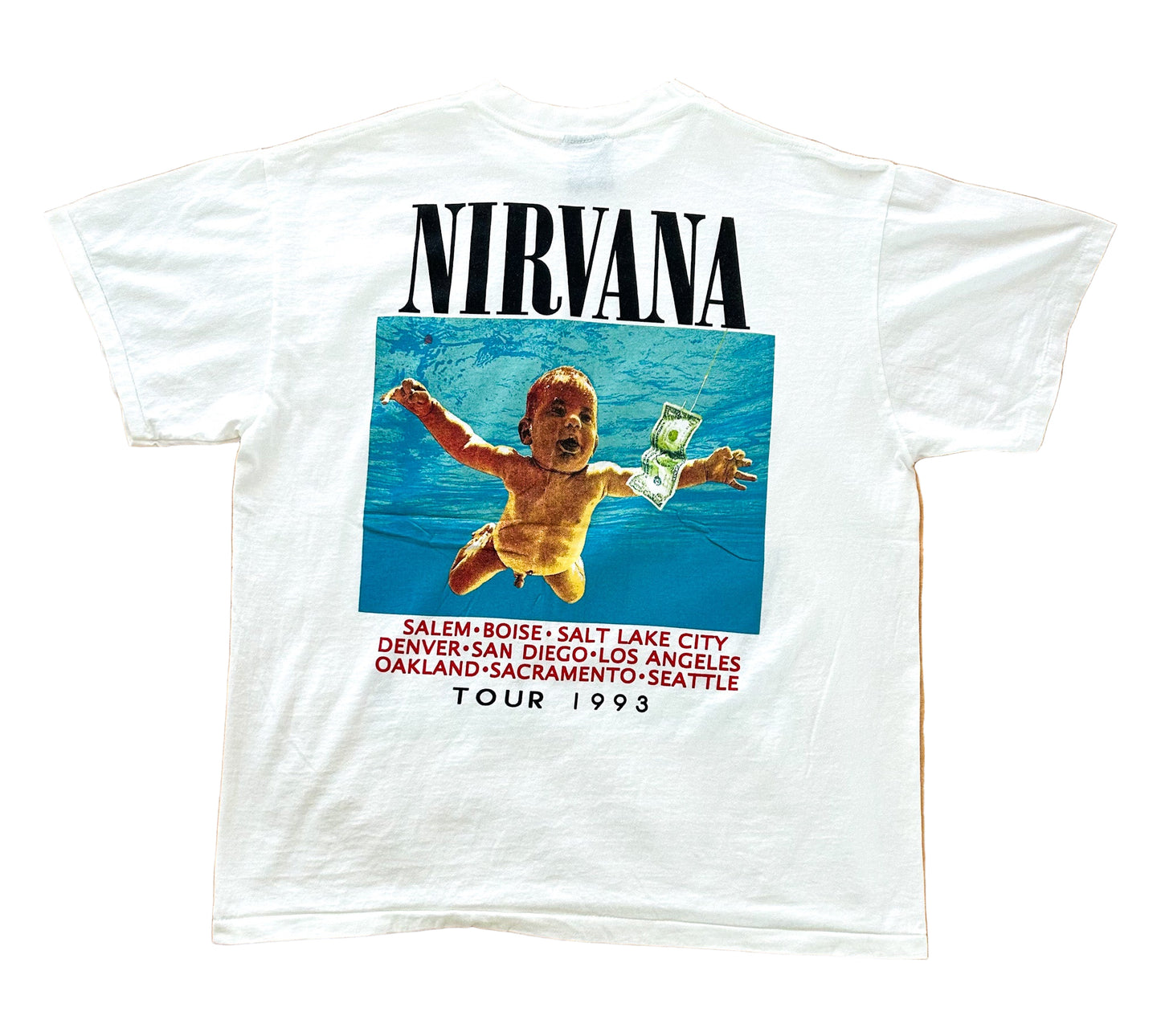 Vintage Nirvana T-Shirt 1990s In Utero Tour Double Sided Single Stitch – Rare 90s Giant Label Band Tee Made in USA, Size - XL