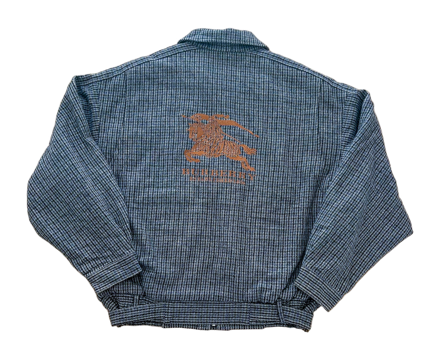 Vintage Burberrys Wool Bomber Jacket Made in England – Quilted Lining, Check Pattern, Equestrian Knight Logo – 90s Designer Outerwear XL Rare