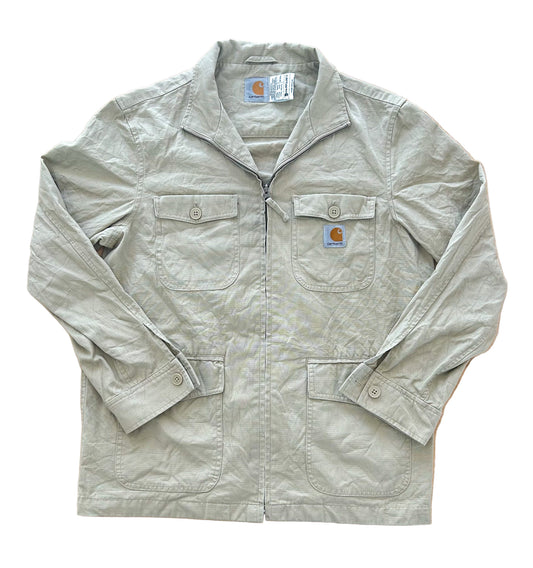 Vintage Carhartt Khaki Utility Jacket – Workwear Zip Front Chore Coat, Outdoor Streetwear, Size Medium